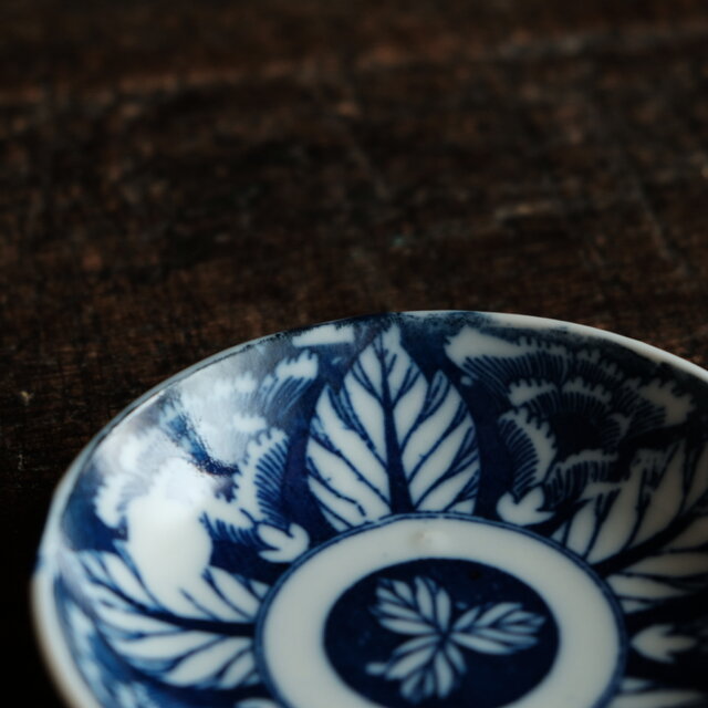 花とリーフ◇時代物 花文印判小皿 骨董・antiques 古道具 丁寧な暮らし