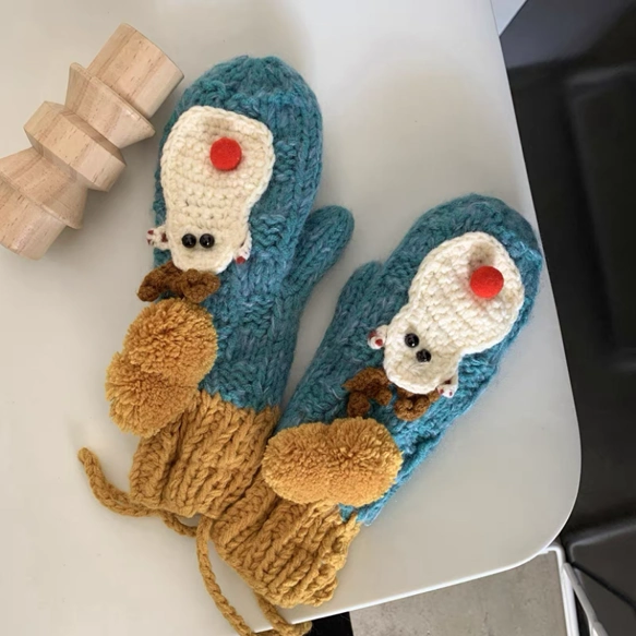 ニット手袋/ /裏起毛/冬/編み物/ハンドメイド/ニットミトン手袋/クリスマス