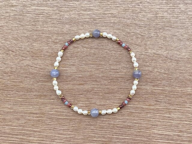 ビーズブレスレット No.130 タンザナイト 天然石 ブルーラベンダー