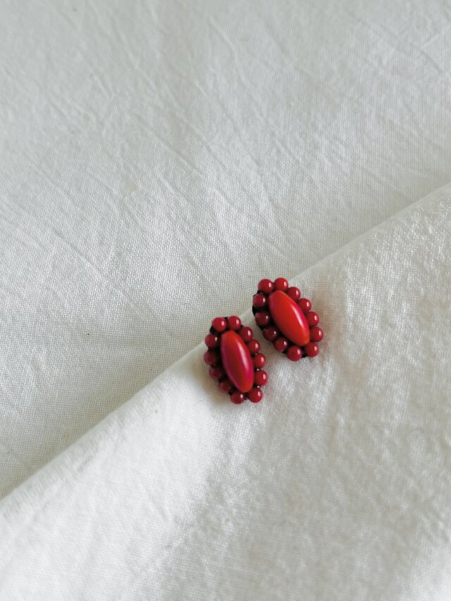 【赤珊瑚×つぶつぶ赤珊瑚】イヤリング