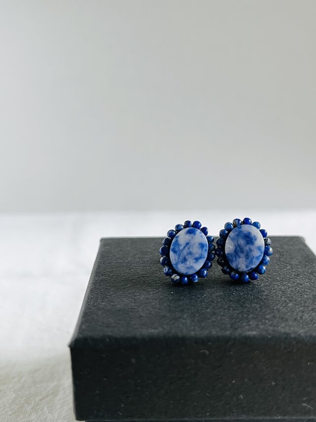 【天然石  ソーダライト×ラピスラズリ】ピアス