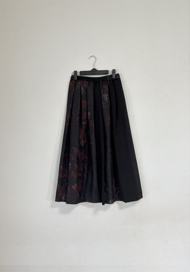 ＊アンティーク着物＊葡萄模様十日町紬のパッチスカート（裏地付き）