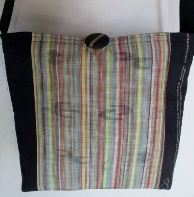 ８４３５　帯と縞柄の着物で作ったショルダーバック　＃送料無料