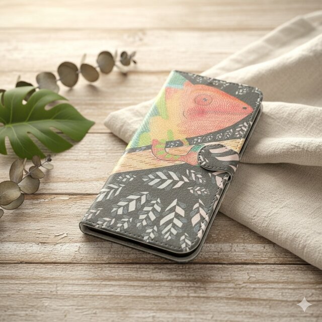 色をまとう冒険者｜パンサーカメレオン・ルクスラ｜手帳型iPhoneケース（帯あり）