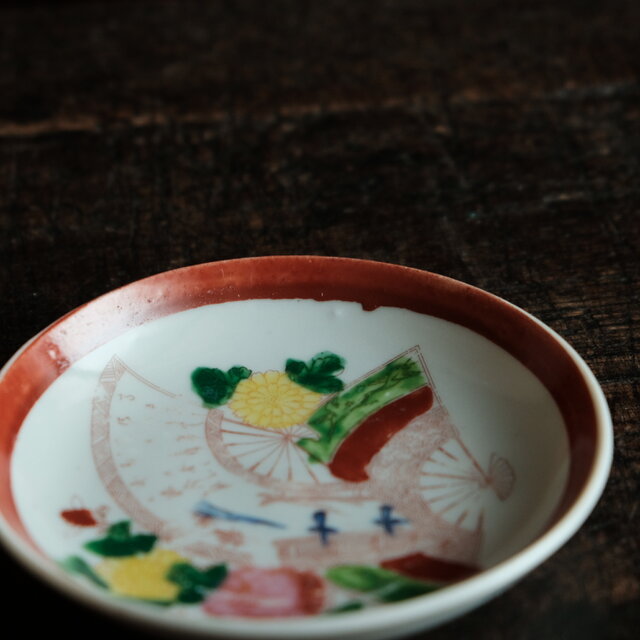 【古いものです】アンティーク　レトロ　器　食器　皿　骨董　色絵　大皿　中皿　小皿 アンティーク 印判染付小皿 大正昭和レトロ藍色食器