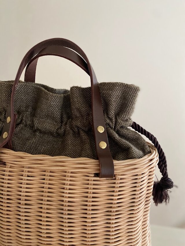 1点在庫あり】手編みの籐かごバッグ/Megg Bag panier/取り外せるファー