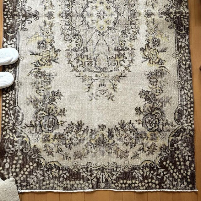 118×209王道メダリオン　花や実　イエロー×ブラウン　トルコヴィンテージラグ 118×209王道メダリオン 花や実 イエロー×ブラウン トルコヴィンテージ