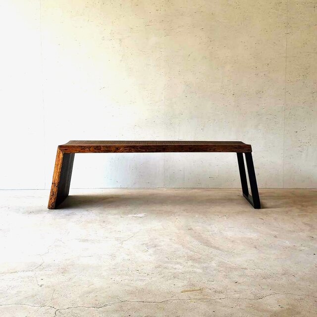 一点モノ【アイアンベンチ】国産 赤松 無垢材ベンチ | ウォーター