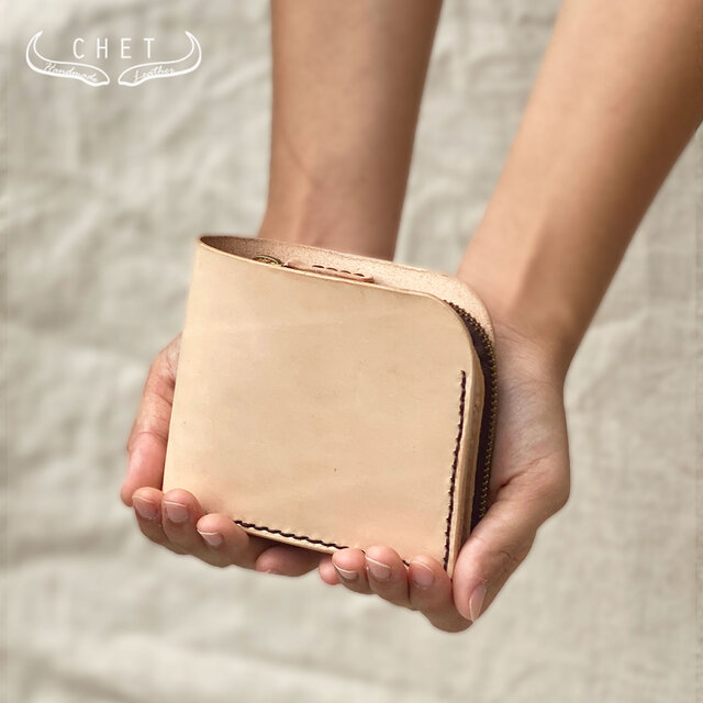 レザー二つ折り財布 牛ヌメ革製 コインもたっぷり入る本革コンパクト財布【刻印無料】レディース／メンズ