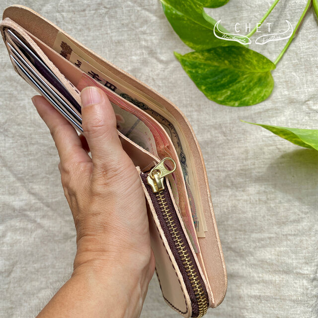 レザー二つ折り財布 牛ヌメ革製 コインもたっぷり入る本革コンパクト