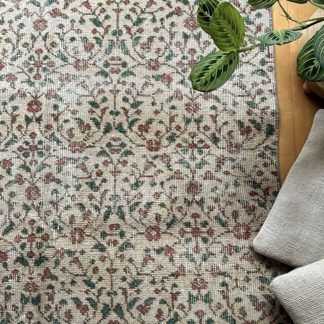 112×202 草花サークルボタニカル　レアカラー　トルコヴィンテージラグ