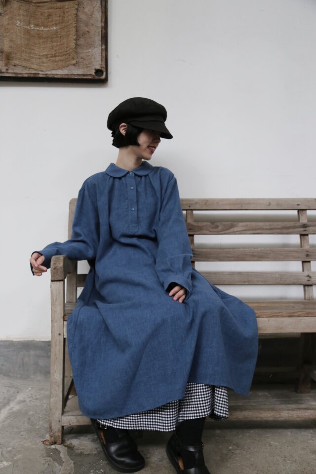大人の上品な可愛らしさを演出 丸襟ワンピース ロングワンピース