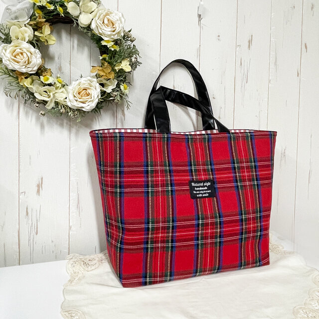 ♥♥ 赤いタータンチェックのトートバッグ ♥♥ | iichi 日々の暮らし