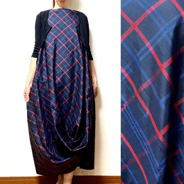 大島紬　ドレープワンピース