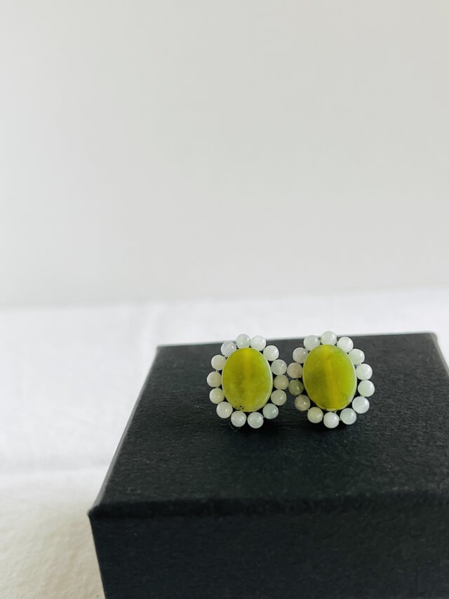 【天然石  オリーブジェイド×翡翠】ピアス