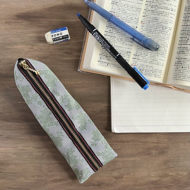 【花影】畳縁　テトラ型　ペンケース　桜　シルバー　ミント　和風