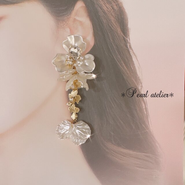 YG 三連 フラワー ピアス cohaco_rk0063