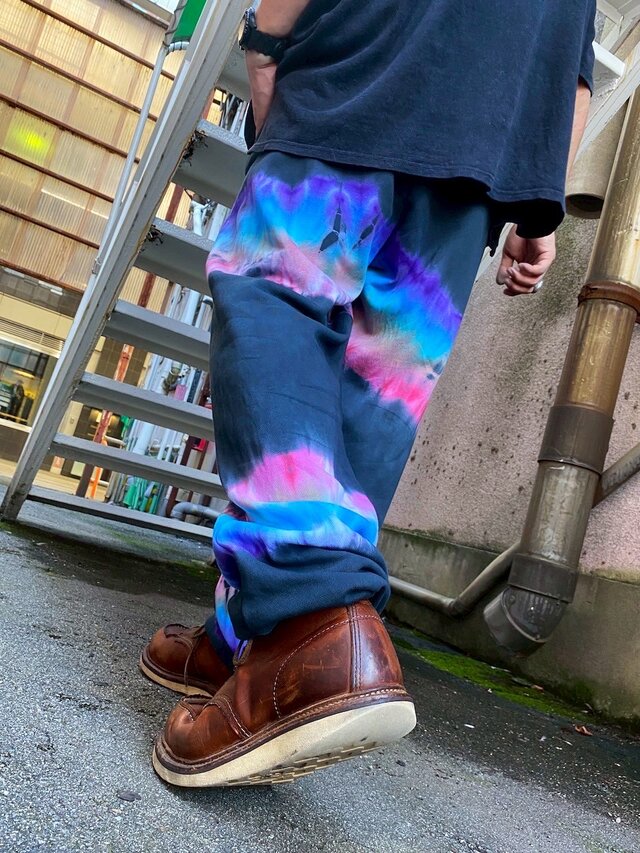 タイダイ スウェットパンツ Lサイズ ブラック×レインボー　 HD24-88