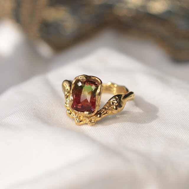 whisper シリーズ 「Brass×カットガラス(グリーン×ピンク)」一点もの