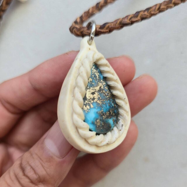 鹿の角 ペルシアンターコイズのペンダント#7 鹿の角 ペルシアンターコイズのペンダント#7