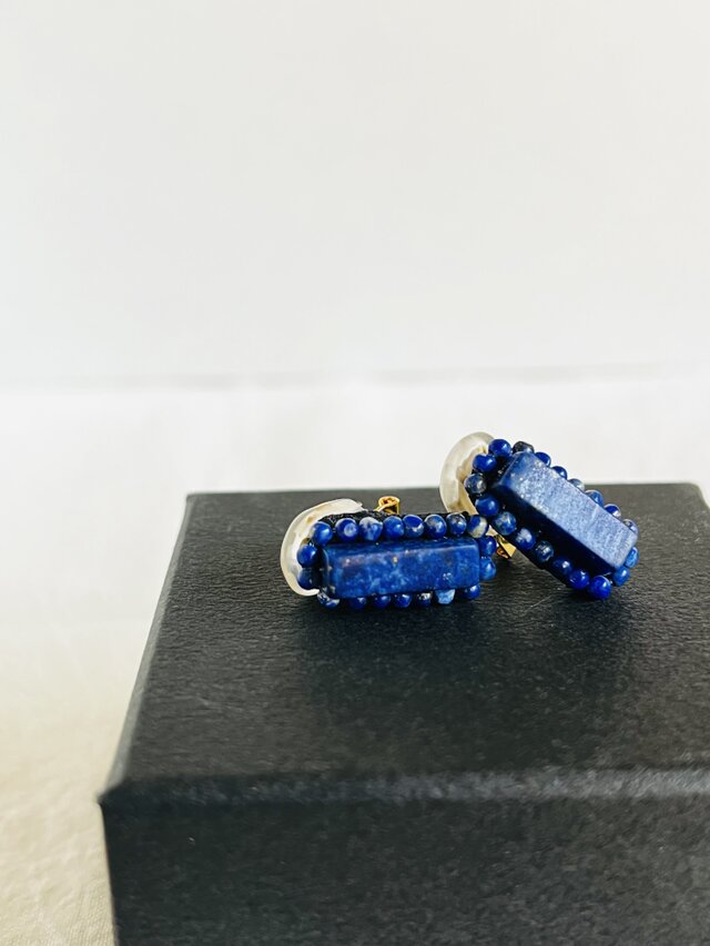 【天然石 ラピラズリ×粒々ラピスラズリ】イヤリング