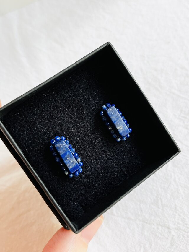 【天然石 ラピスラズリ×粒々ラピスラズリ】ピアス