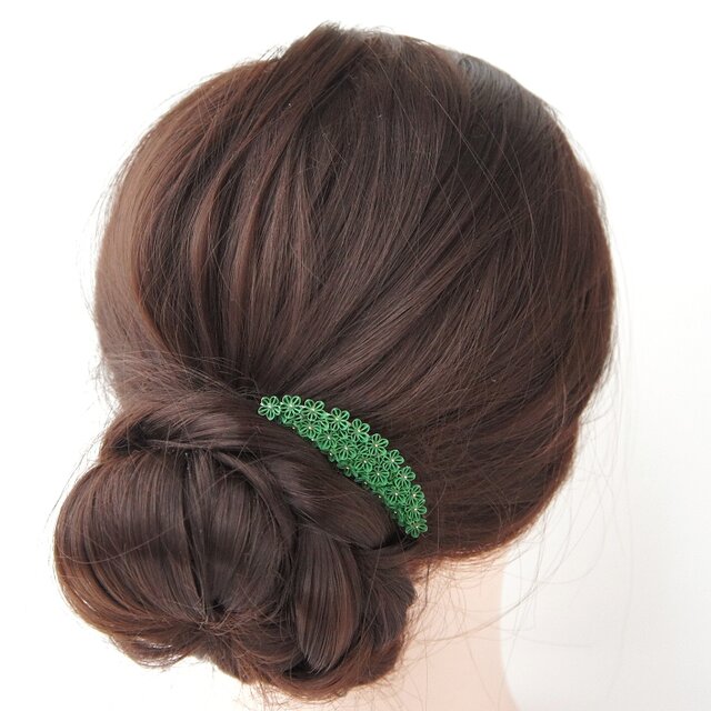 ヘアコーム 「 クラシックグリーン 」つまみ細工 緑色 緑 髪飾り ギフト クリスマス 秋 冬 かんざし 着物 和装