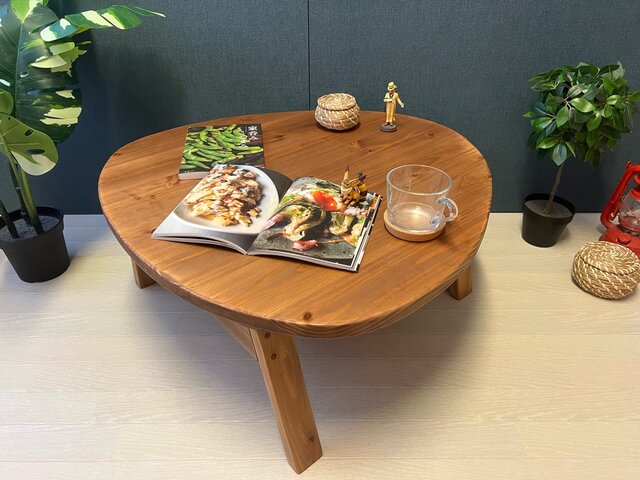 送料無料】 ローテーブル おにぎり 約70cm 杉 ブラウン 折り畳み 木組