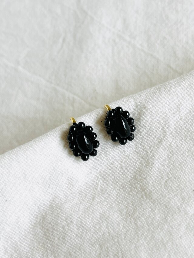 【天然石  ブラックオニキス×ブラックスピネル】イヤリング