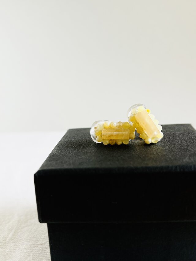 【天然石  イエロージェード×イエローオパール】イヤリング