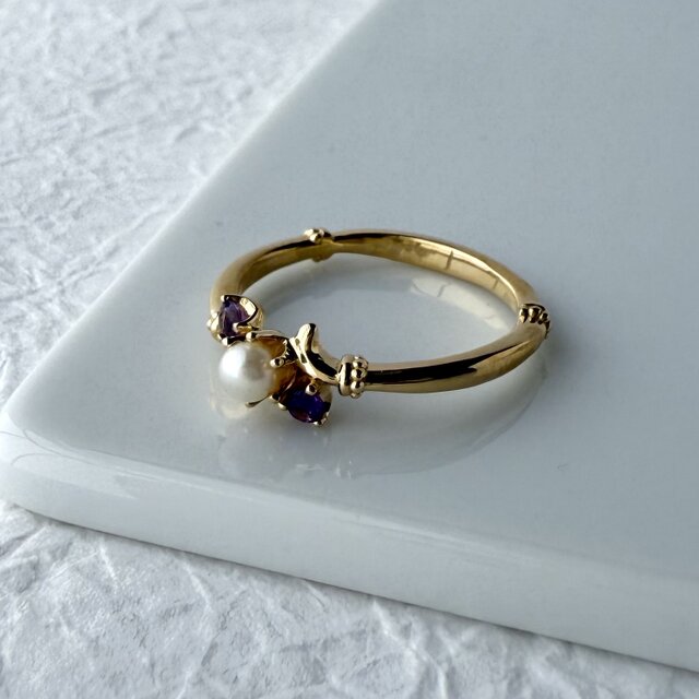 Trilogy トリロジー SV925 パール×アメシスト リング