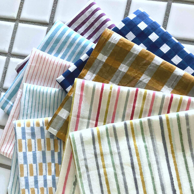 インド ブロックプリント生地 ミニカットクロス9枚セット ストライプ