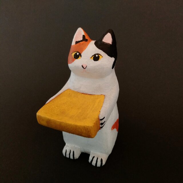 木彫り 置物ミニ立ちネコ ミケ リング置き 1点もの | iichi 日々の