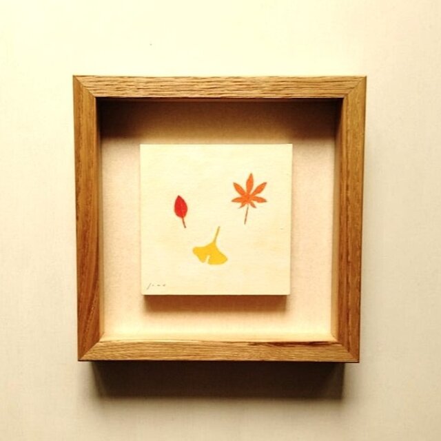 絵画｜原画「手の平の秋」 水彩 イラスト ※ボックス額縁入り