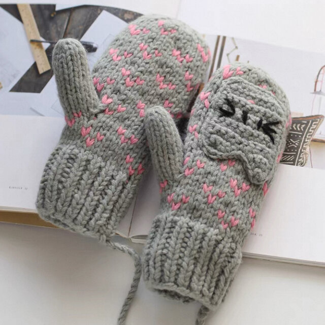 ニット手袋/ /裏起毛/冬/編み物/ハンドメイド/ニットミトン手袋/クリスマス