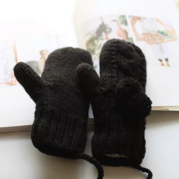 ニット手袋/ /裏起毛/冬/編み物/ハンドメイド/ニットミトン手袋/クリスマス