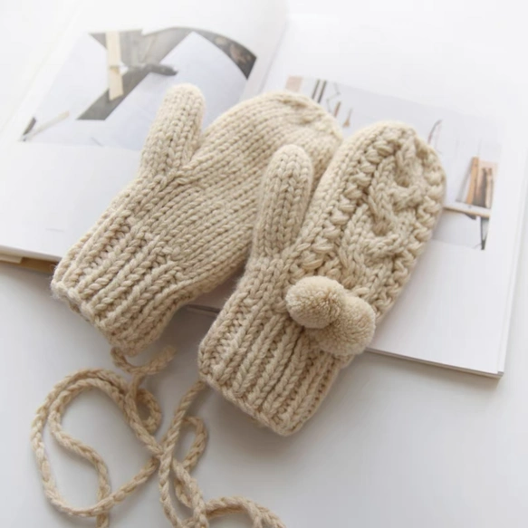 ニット手袋/ /裏起毛/冬/編み物/ハンドメイド/ニットミトン手袋/クリスマス