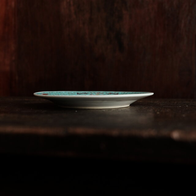 ビビットカラーで可愛い◇花唐草と漢字と蝙蝠。 中国景徳鎮 色絵五寸中