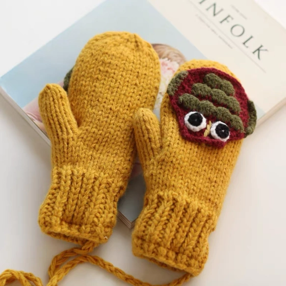 ニット手袋/ /裏起毛/冬/編み物/ハンドメイド/ニットミトン手袋/クリスマス