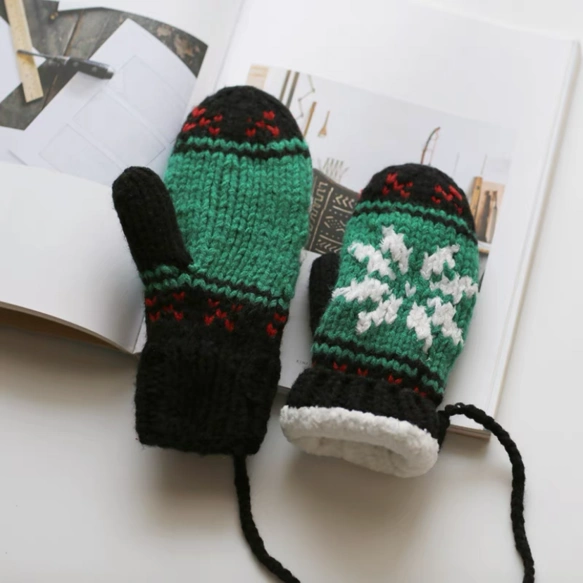 ニット手袋/ /裏起毛/冬/編み物/ハンドメイド/ニットミトン手袋/クリスマス