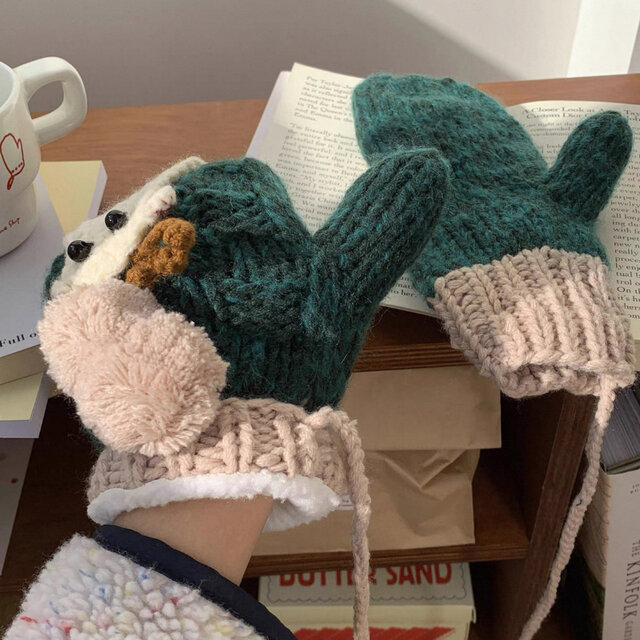 ニット手袋/ /裏起毛/冬/編み物/ハンドメイド/ニットミトン手袋/クリスマス