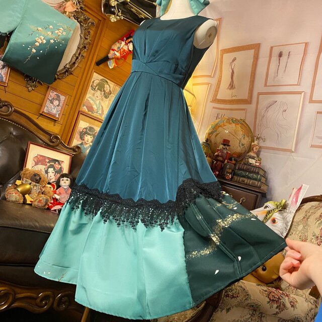 着物 ワンピース パーティー ドレス 和洋折衷 コラージュ