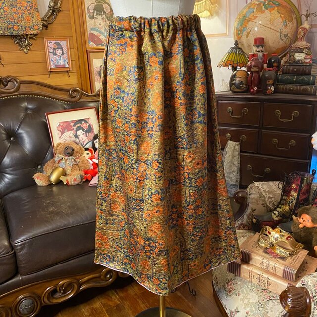 アンティークリメイク着物 着物リメイクセットアップ ツーピース 2部式 スカート レトロ 古着