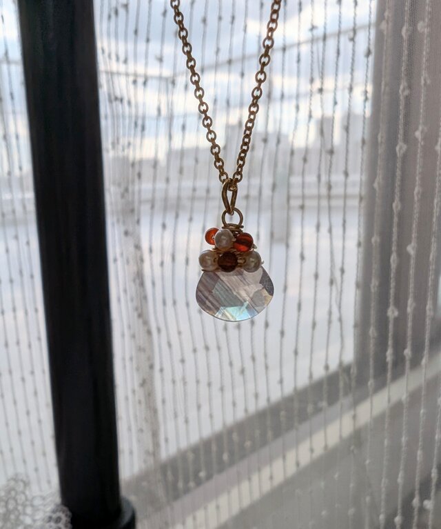 アンデシン＊ネックレス＊14kgf＊レッド＊淡水パール＊no.570