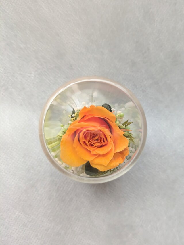 プリザーブドフラワー／オレンジミニ薔薇と小花のミニガラスボトル