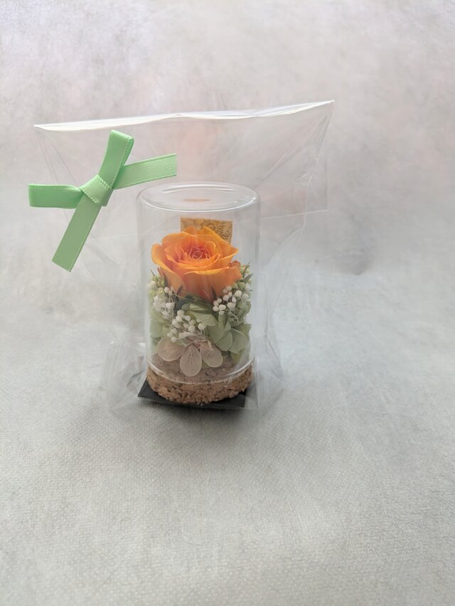 プリザーブドフラワー／オレンジミニ薔薇と小花のミニガラスボトル