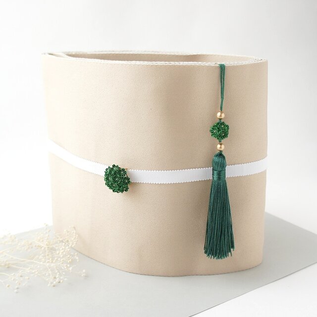 着物小物 3点セット 「 クラシックグリーン 」 ヘアコーム 帯留め 帯