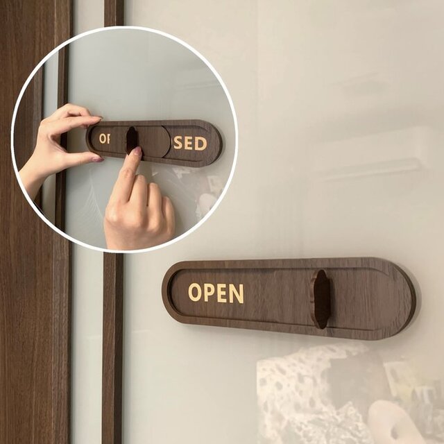 【送料無料】スライド式 OPEN/CLOSED ウォルナットサインプレート オープン クローズ ルームサイン 室名札