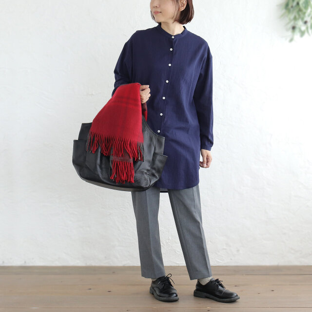 とろける着心地 東炊き綿ローン チュニック丈ロングシャツ（ネイビー