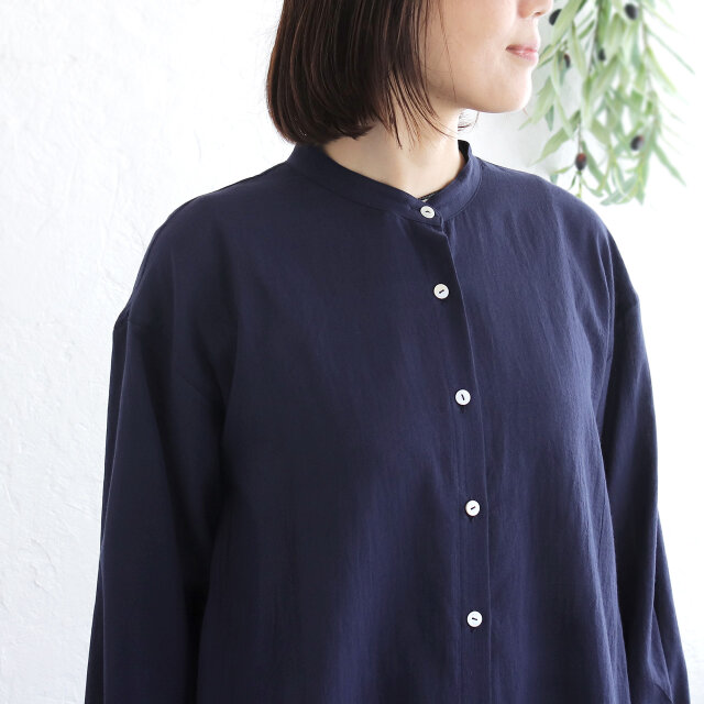 とろける着心地 東炊き綿ローン チュニック丈ロングシャツ（ネイビー